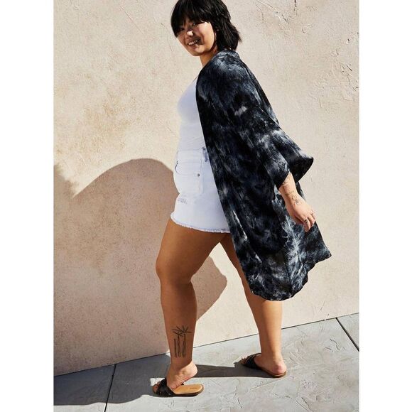 Torrid Black Tie Dye Gauze Kimono - Picture 3 of 6